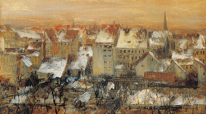  Adolpyh Von Menzel —— 雪中的后院，柏林